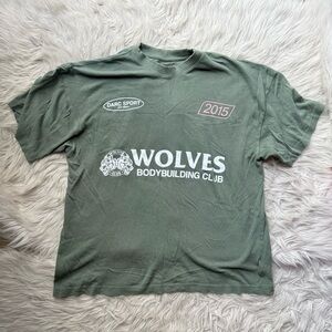 Darc Sport Wolves Body Building Club Oversized Boxy Relaxed Tee Shirt Green M